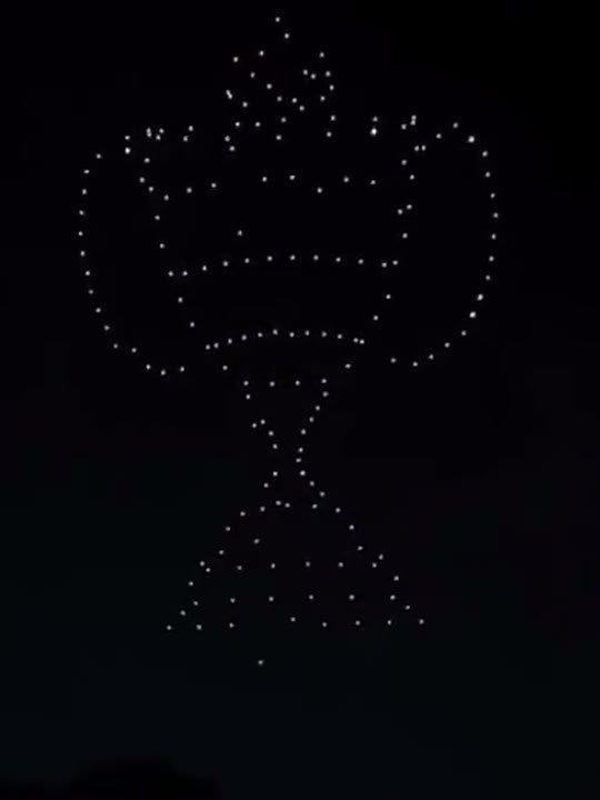 The EAPL championship trophy drawn in drone light above Ananta, Jaipur