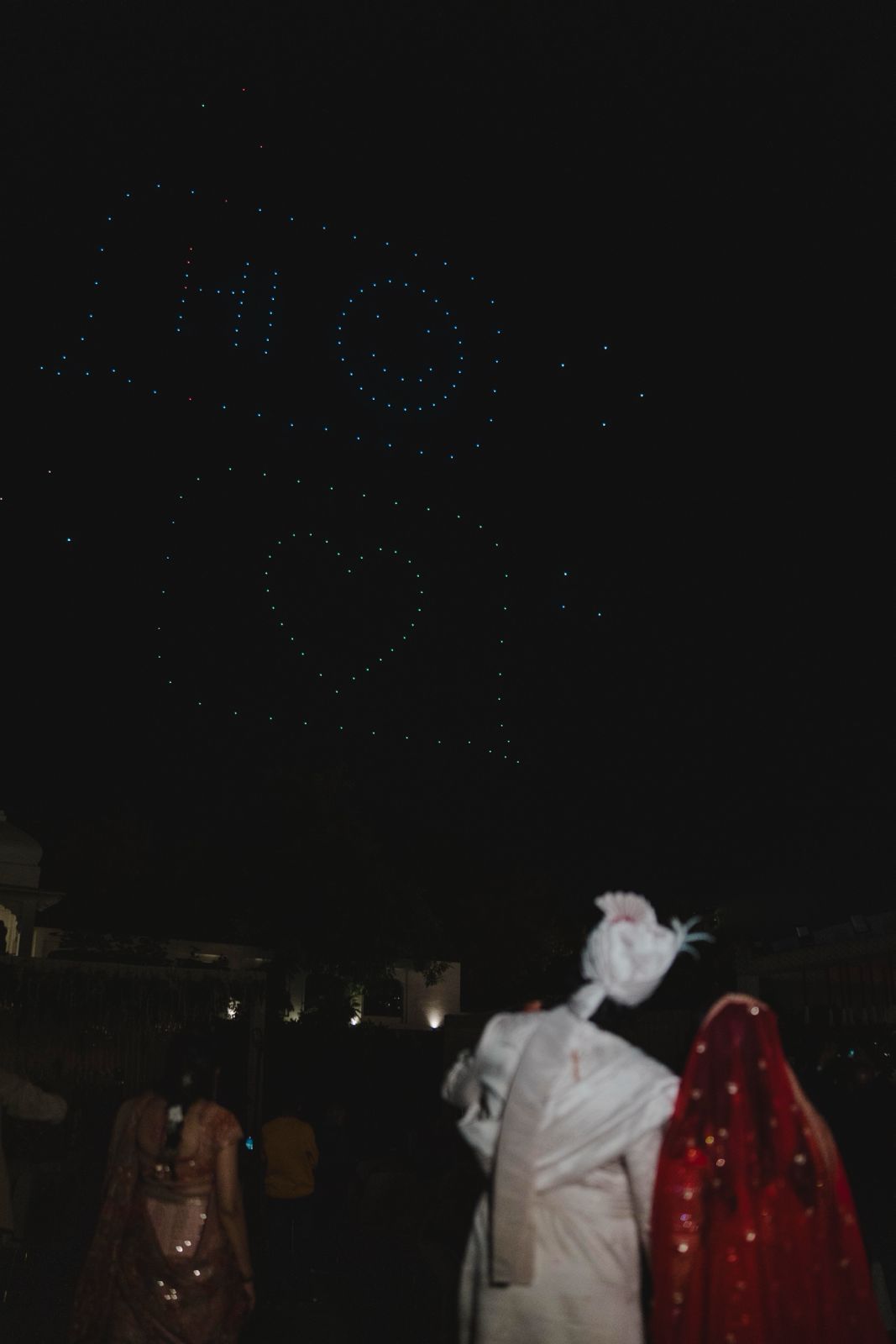 SkyLit drones spelling couple names at wedding